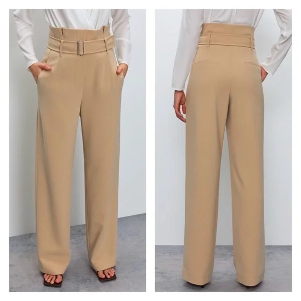 Babaton Power Belted High Waist Trouser Pants Sierra Beige 6